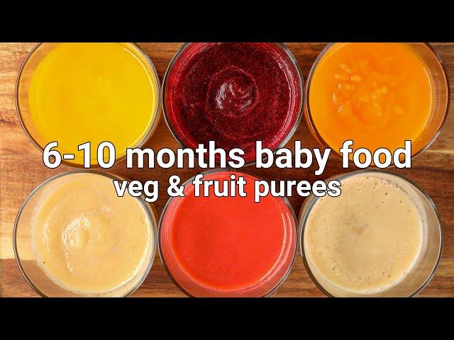 6-10 months baby food - vegetable puree & fruit puree | stage 1 homemade baby food - hebbars