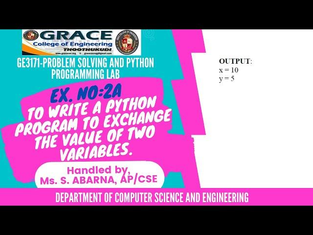 GRACECOE - GE3171- I YEAR - I SEM - PROBLEM SOLVING AND PYTHON PROGRAMMING LABORATORY