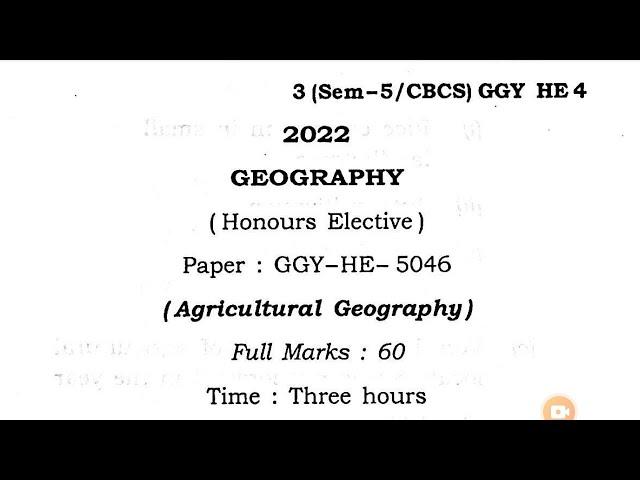 BA 5th sem geography honours elective question paper HE 4 Guwahati University 2022 | GGY-HE-5046