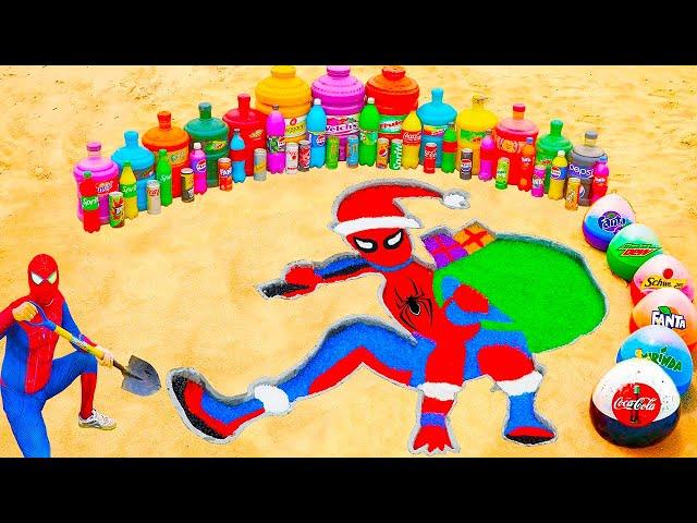 How to make Spiderman Santa Claus with Orbeez & Toothpaste Eruption and Fanta, Coca Cola vs Mentos