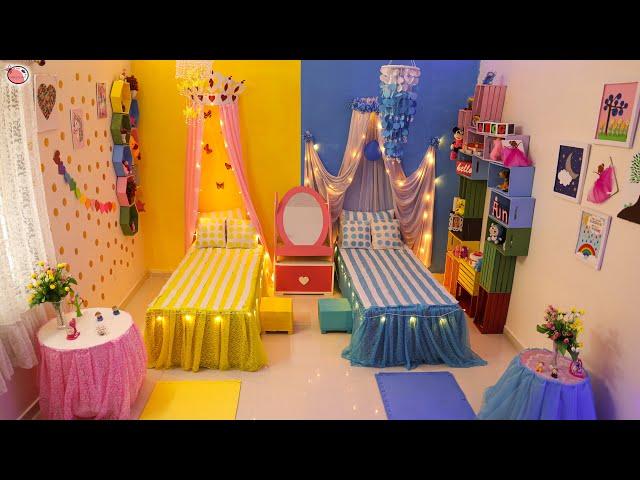 2 Sisters ️ BedRoom Makeover - On Her Choice[Yellow & Blue] (Most Beautiful) #Love #Fun