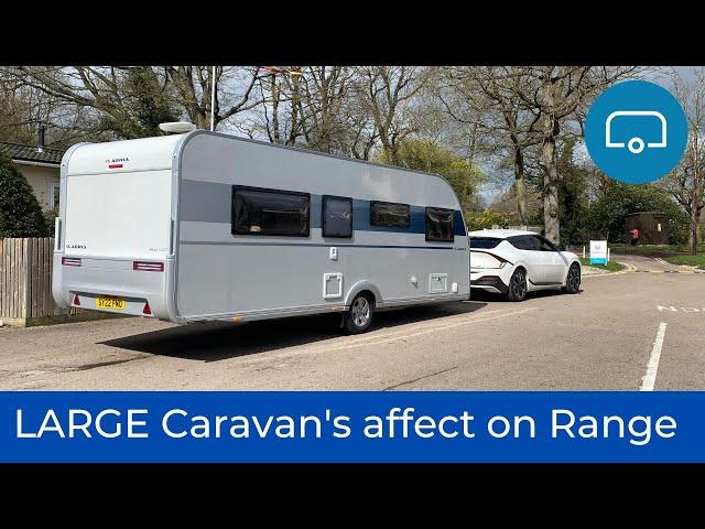 EV towing LARGE caravan - range, and charging on campsite