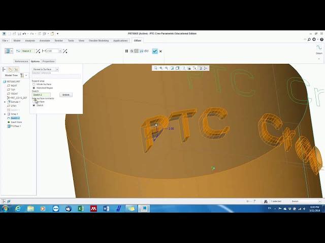 Writing on a curved surface (extruding and engraving letters) using PTC Creo parametric