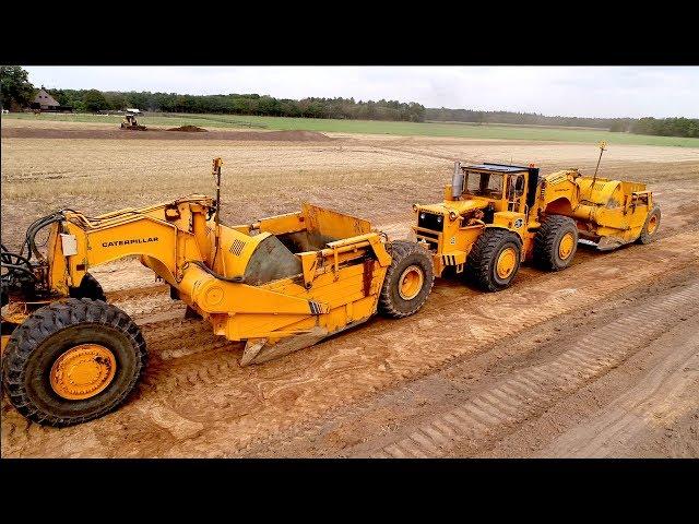 Classic Earthmovers | 2x Caterpillar 830 MB Scraper Tractor [ex US Army] Field Leveling