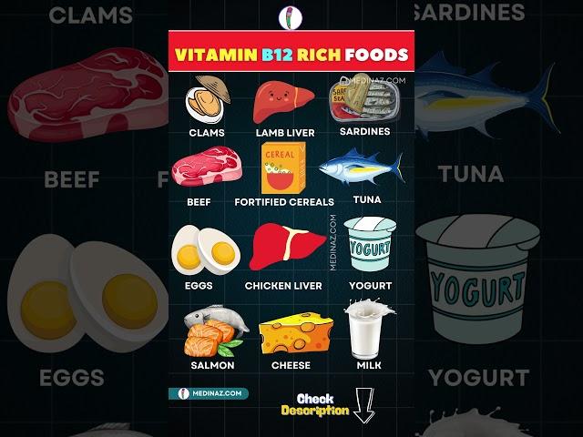 Top 12 Vitamin B12 Rich Foods for Energy and Health | Sources of Vitamin B12 #nutrition #shorts