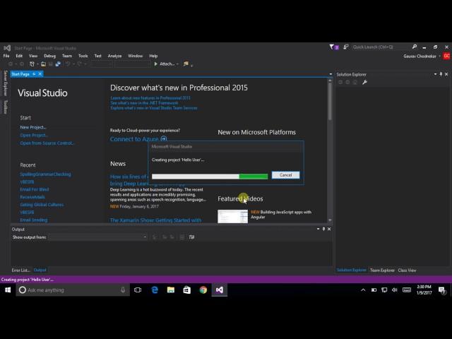 How to create new project in Visual Studio 2015