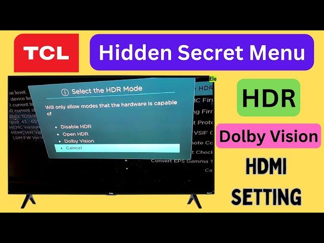 TCL HDR Settings || TCL Tv Hidden Menu || TCL Tv Service Code || Roku TV