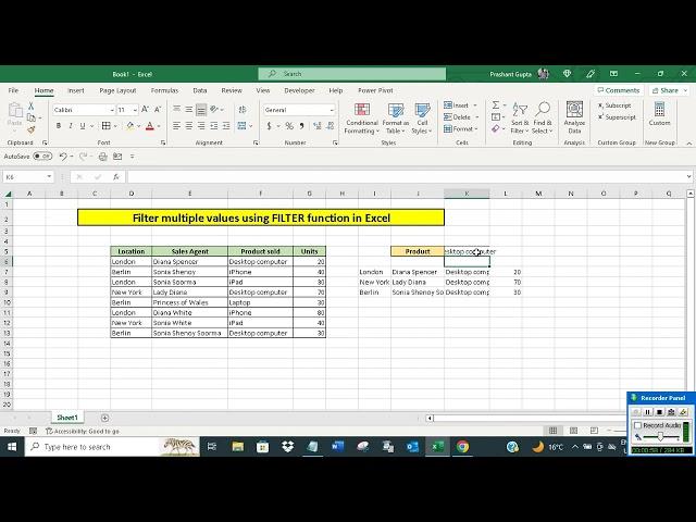 Filter multiple values using FILTER function in Excel