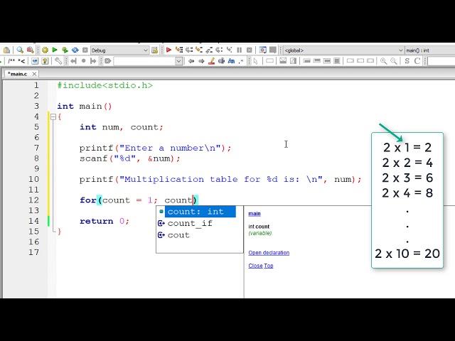 C Program To Print Multiplication Table Using For Loop