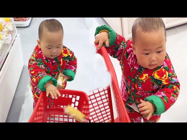 Cute Twin Brothers Moment:Brother Chooses Food, Twin Brother Carts To Pick It Up