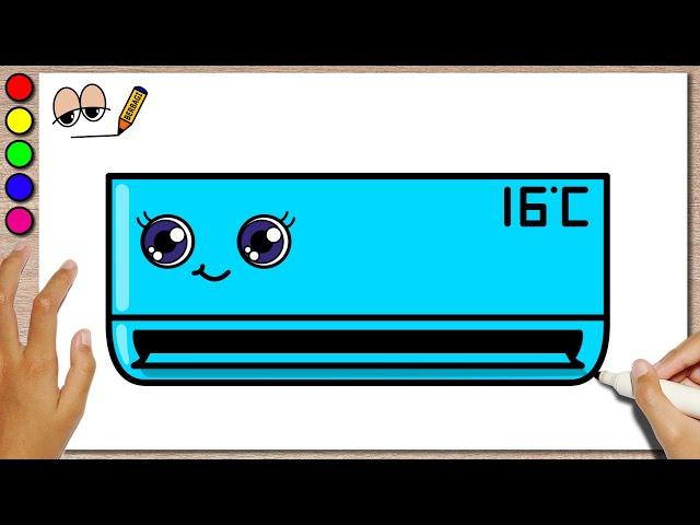 How to Draw Cute Air Conditioner for Kids - Drawing Very Simple Cute AC