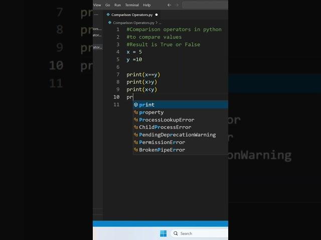 Comparison Operators  in Python #python #pythoncourseforbeginners  #pythontutorial