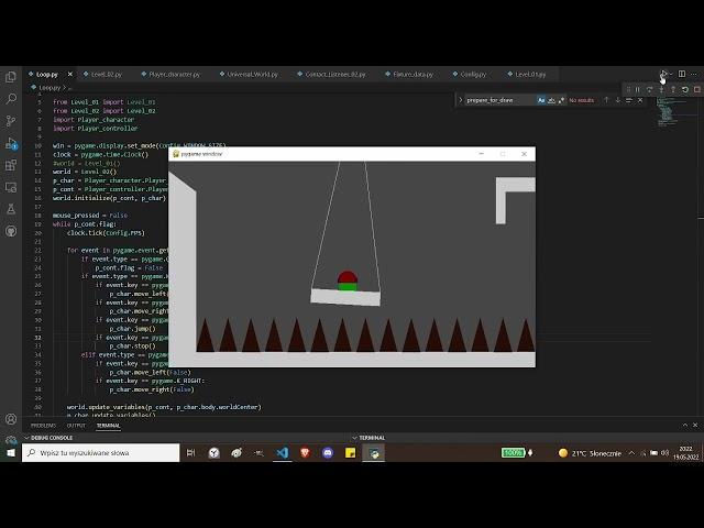 Platformer game level02 (Box2D, Pygame, Python)