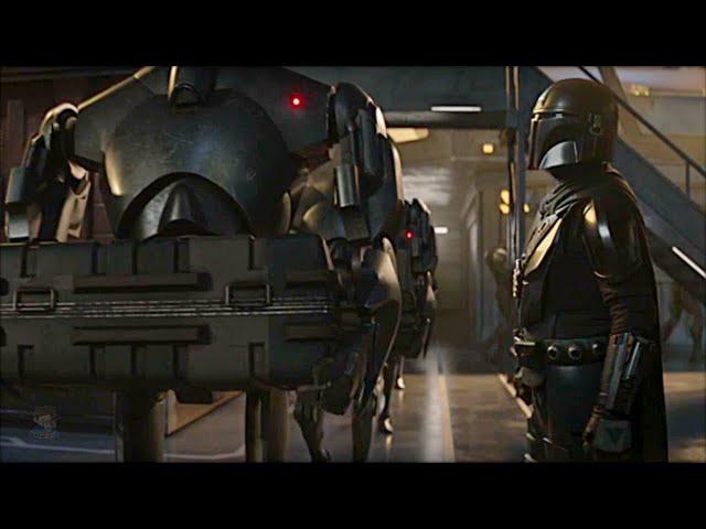 Mando Fights Battle Droids Chase Scene Din Djarin | The Mandalorian Season 3 Episode 6