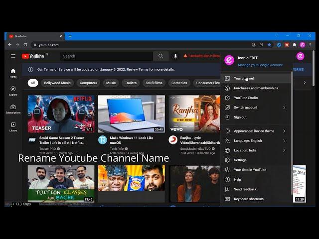 How To change the Name of your YouTube channel in Pc / Laptop| rename youtube channel name| Youtube