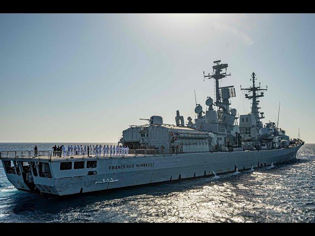 Italian warship Francesco Mimbelli departing from Rhodes port