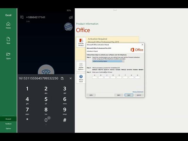 how to activate office 2019 by phone