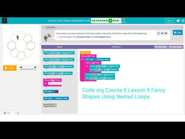 Code.org Course E Lesson 9 Fancy Shapes Using Nested Loops 2021