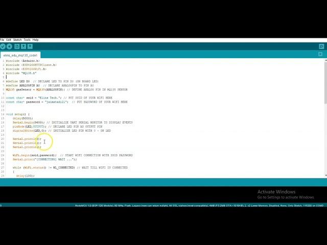 Tutorial for MQ135 gas sensor Code Explain | IOT Learning Kit | Elins Cloud | Elins Technologies |