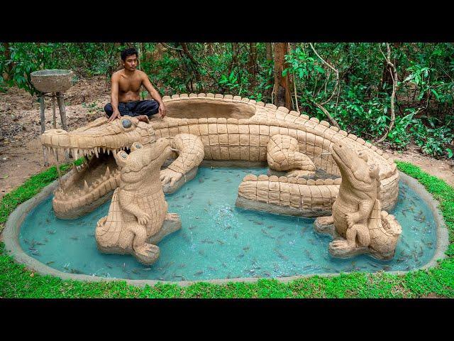 Build Crocodile Swimming Pool And Fish Pond For Raising Red Fish