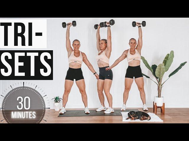 30 Minute Strength Workout No Jumping | Tri Set Workout | No Repeat