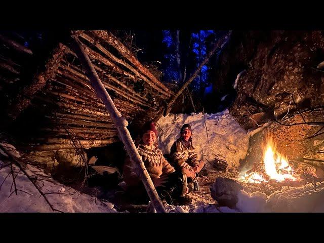 2 Women...1 Winter Survival Shelter!