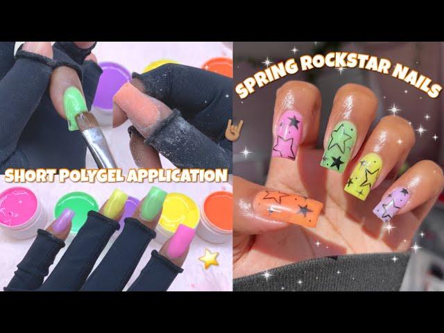 SPRING ROCKSTAR POLYGEL NAILS | SHORT NATURAL POLYGEL APPLICATION FOR BEGINNERS| NAIL TUTORIAL