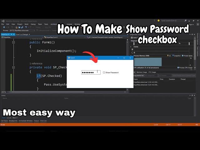 How to make Show Password Checkbox using C# windows form application using Visual Studio