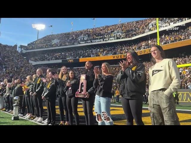 Iowa women's basketball, Caitlin Clark, honored on field during Iowa football vs. Northwestern