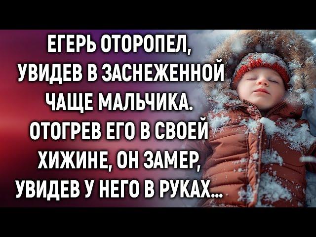 Егерь оторопел, увидев в заснеженной чаще мальчика. Отогрев его в своей хижине, он замер, увидев