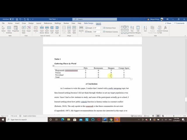 APA 7 in Microsoft Word: Formatting Tables