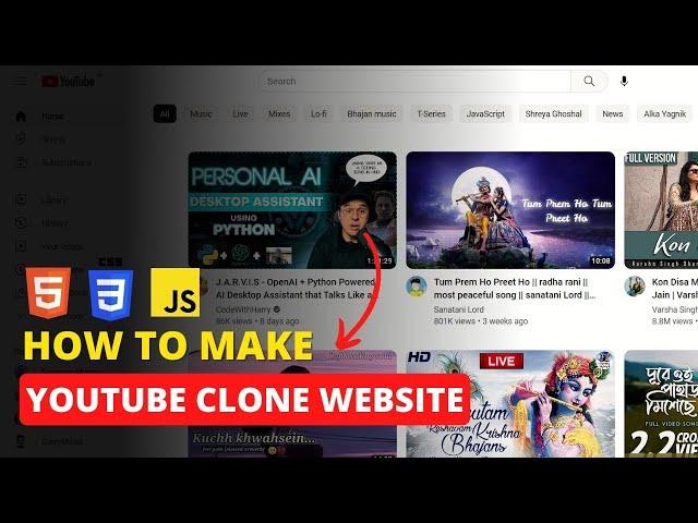 How To Make a YouTube Clone Using HTML CSS And Javascript lYouTube Clone Website Design Step By Step