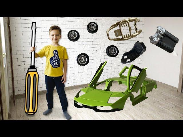 Assembled car Lamborghini Murcielago SV from the designer. Video for kids.