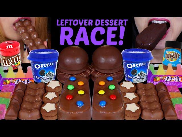 ASMR LEFTOVER DESSERT RACE! BIG M&MS ICE CREAM BAR, OREO SUNDAE, BUBBLY CHOCOLATE, MARSHMALLOWS