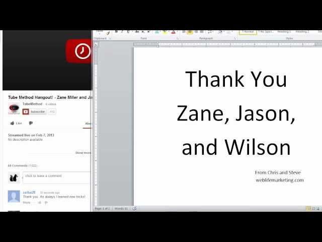 Tube Method - Thanks Zane, Jason, and Wilson!