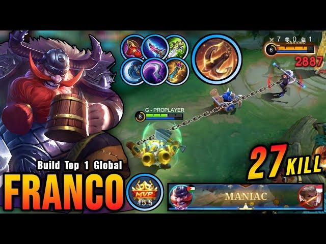 27 Kills + MANIAC!! Franco New Broken Build is Finally Here!! - Build Top 1 Global Franco ~ MLBB