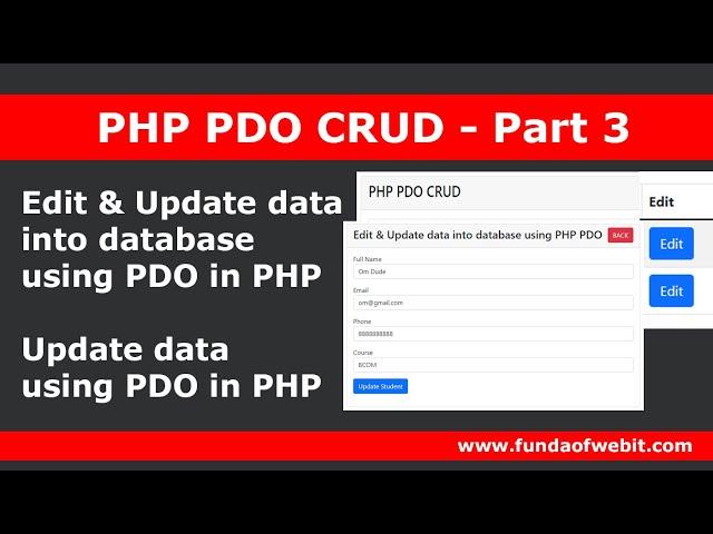 PHP PDO CRUD 3: Edit & Update data into database using pdo in php | Update data using PDO in PHP