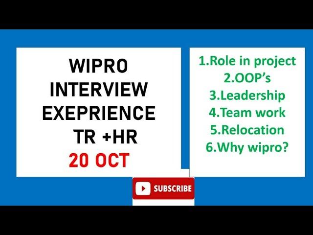 Wipro interview experience October 20 technical and HR rounds#wipro#interview