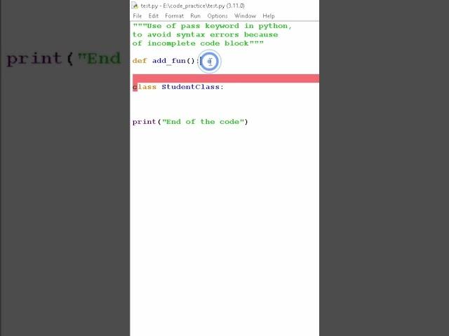 pass keyword use in python #shorts #python #coding #pythonprogramming