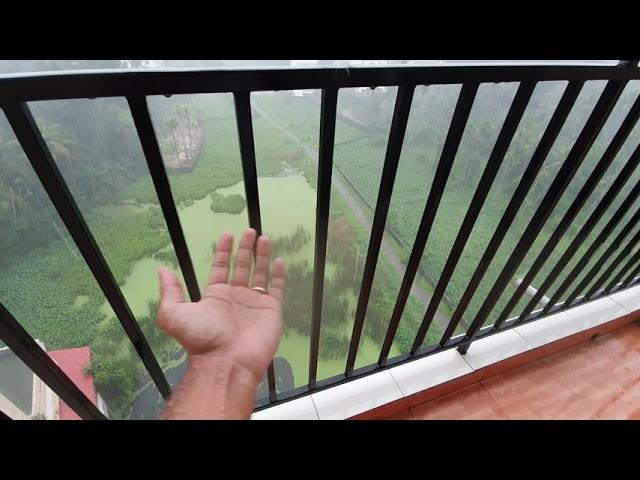 Kerala monsoon 2021. Heavy rain with sound, view from apartment balcony Kochi Kerala...