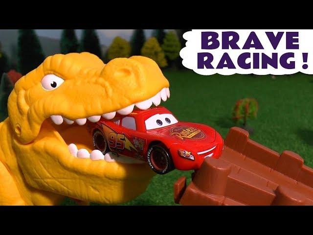 Lightning McQueen and Mater Brave Dinosaur Toy Car Racing Story