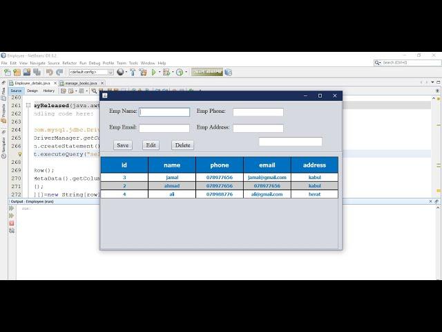 Insert, Select, Delete and  Update from database in java