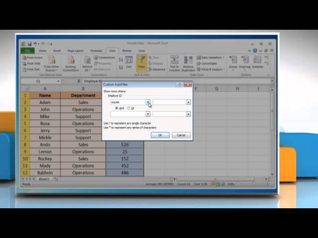 How to filter rows in Microsoft® Excel 2010