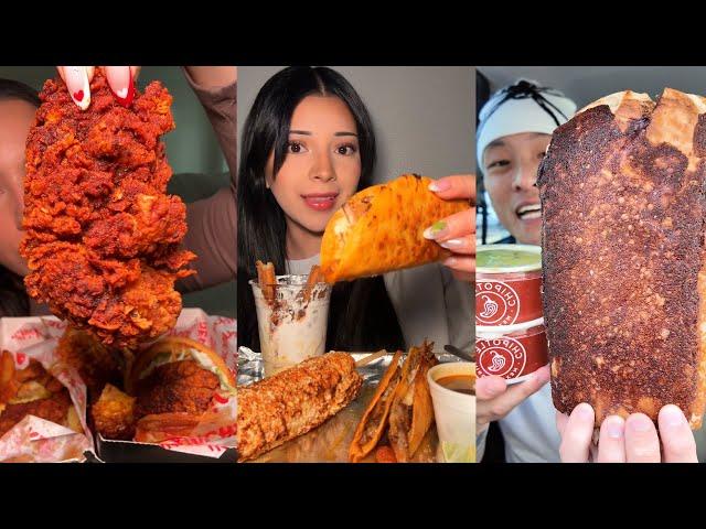 TIKTOK Mukbang Compilation | Dave's Hot Chicken, Chipotle, Wingstop, Popeyes & More!