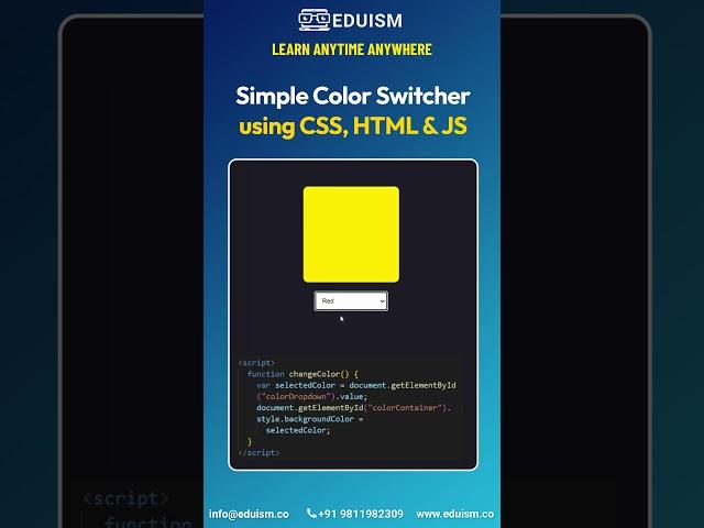 Simple Color Switcher using CSS, HTML & JS! #coding #html #css #javascript #js #cssbeginners #ai #ml