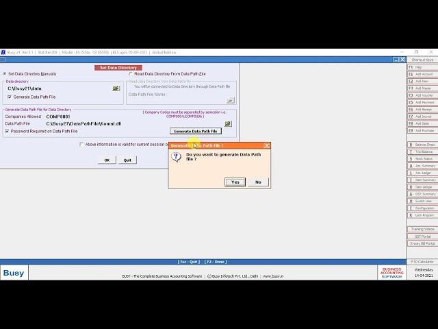 How to set Data Directory and Generate Data Path in Busy 21
