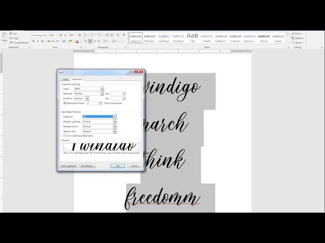 How to use OpenType Fonts in Microsoft Word