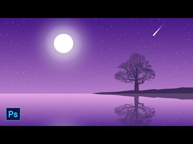 Easy landscape drawing on #PHOTOSHOP 2020 for beginners