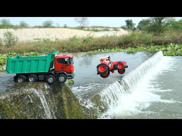 Mahindra Tractor | Tata Truck | Bruder Tractor | Scania Tipper Truck Jump River | CS kids Toy