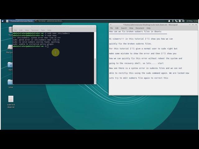 How can we fix the broken sudoers file /etc/sudoers: syntax error near line 21 in Ubuntu OS